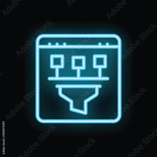 Neon blue icon of a sales funnel filtering leads into customers
