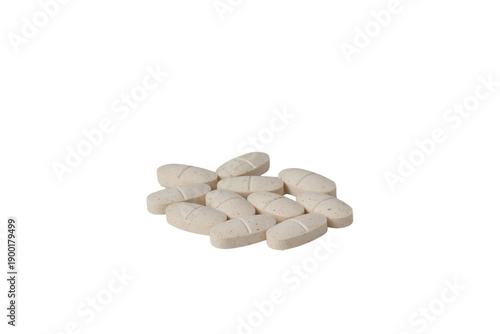 white tablets and medicinal capsules, supplements for healthcare, pharmacy and medication concept, png, isolated on transparent background