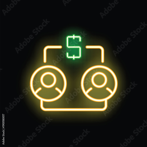 Neon icon of two business people sharing a money transaction