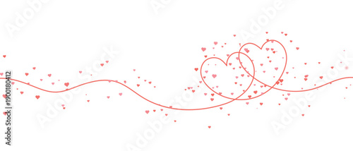 Continuous heart line with floating love confetti for romantic background design