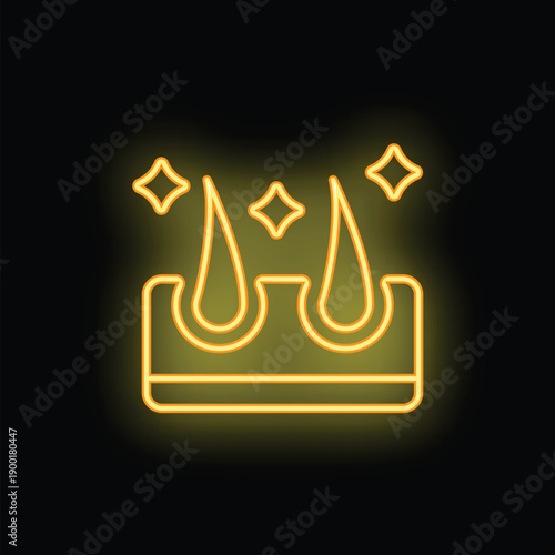Yellow neon icon representing hair follicles regenerating, for hair care products or treatments