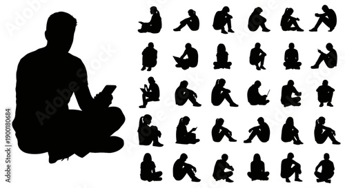Collection of black silhouettes depicting people in various yoga postures