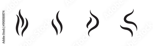 Smoke steam icon vector logo set. Smoke smell, steam aroma heat icon illustration. Hot vapor fire doodle line logo. Hit stink, coffee, fragrance flame elements. Vector illustration.