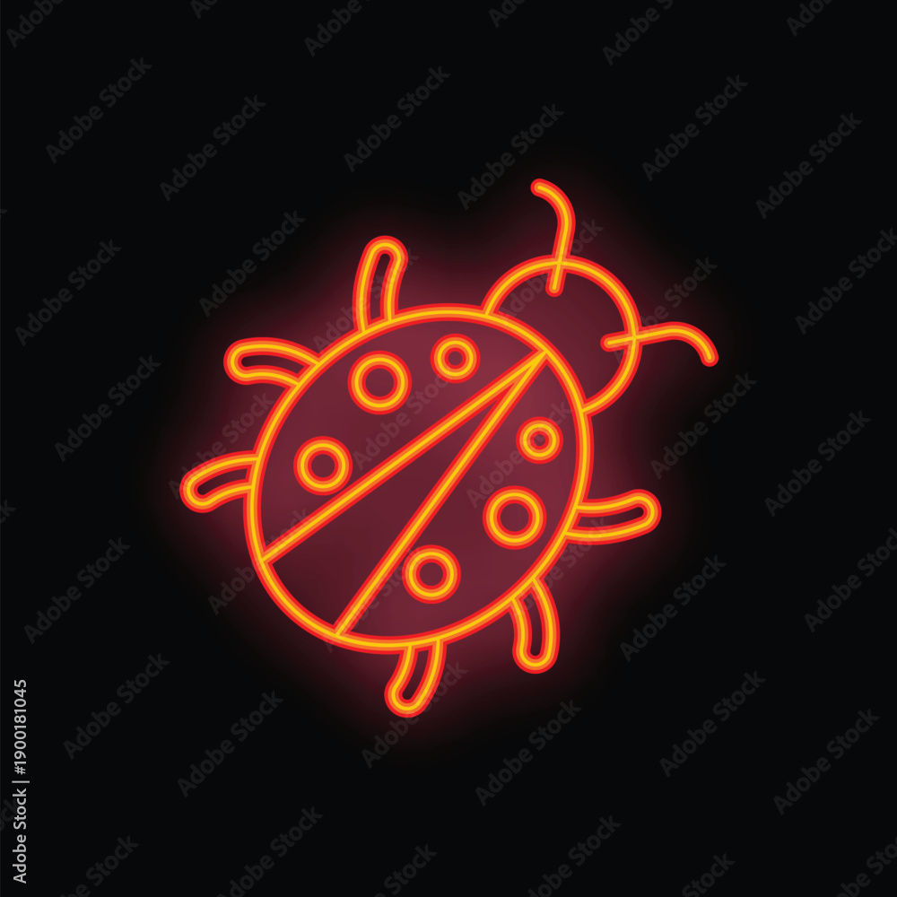 Obraz premium Bright red neon sign is glowing in the dark, taking the shape of a ladybug