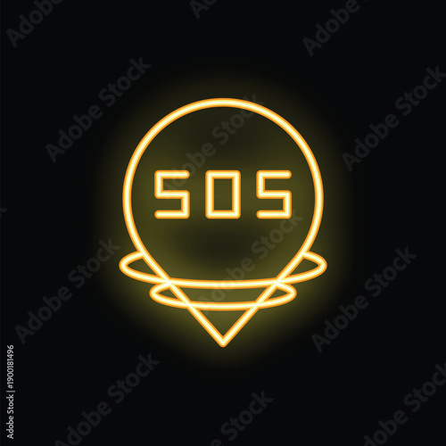 Neon sos sign is glowing on a black background