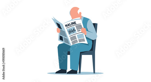 An elderly man sits reading a newspaper in a relaxed pose