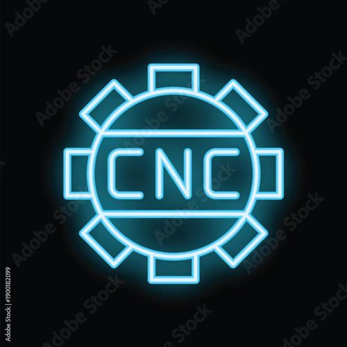 Blue neon sign illustrating the concept of cnc, computer numerical control, in a technological and industrial context