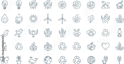 Eco icons, sustainability graphics, green energy symbols, nature conservation, recycling visuals, renewable power, environmental awareness, clean technology, climate action, eco-friendly design