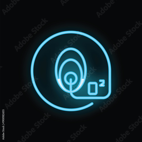 Glowing neon icon representing an oxygen mask, symbolizing medical treatment and respiratory support