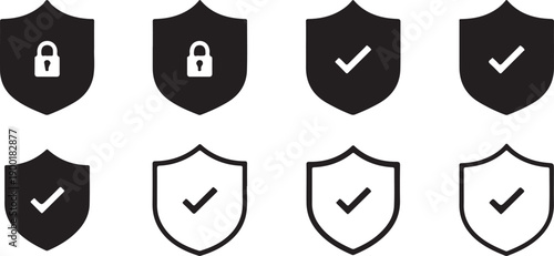 Set of security shield icons with various protection and privacy symbols.
