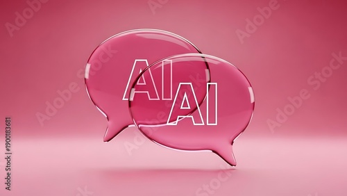 Two pink speech bubbles with white AI text on a pink background