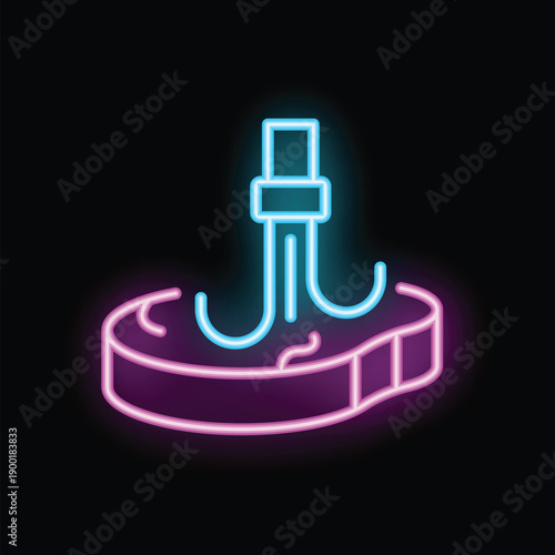 Vibrant neon sign depicting a meat tenderizer injecting marinade into a steak, symbolizing food preparation and culinary techniques