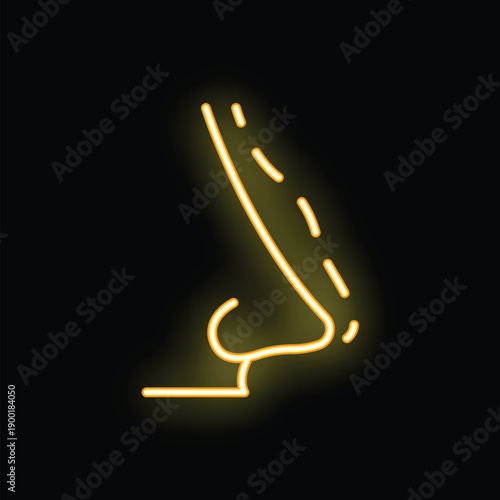 Glowing neon yellow rhinoplasty nose job surgery icon on black background, simple minimal medical aesthetic surgery concept