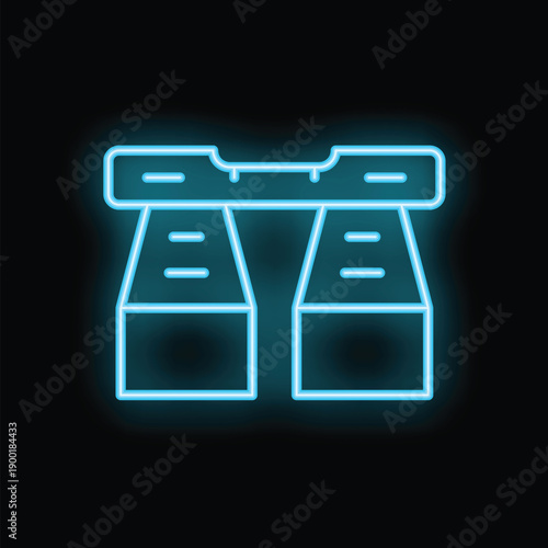 Glowing neon blue voting booth icon on a black background, perfect for concepts like elections, democracy, and civic duty