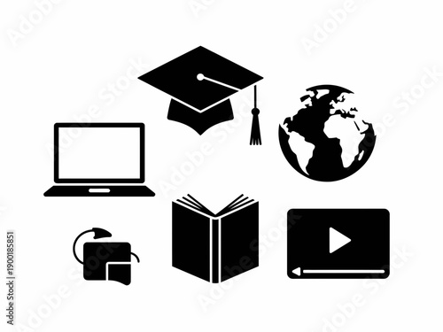 Icons representing education, technology, and global learning opportunities. isolated on white background, Vector, illustration