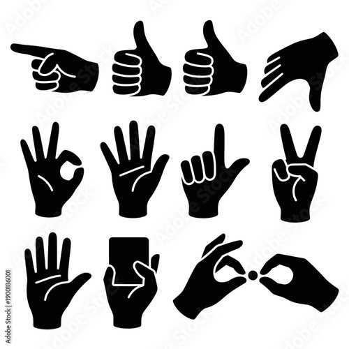 Collection of hand gestures commonly used for communication and expression isolated on white background, Vector, illustration