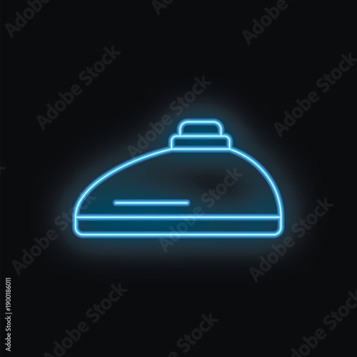 Blue neon sign of a restaurant cloche on a black background
