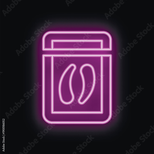 Purple glowing neon sign of korean style pickled garlic in square frame on a black background