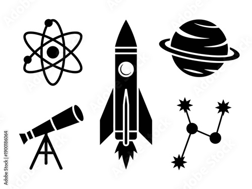 Exploring the cosmos through science and astronomy instruments isolated on white background, Vector, illustration