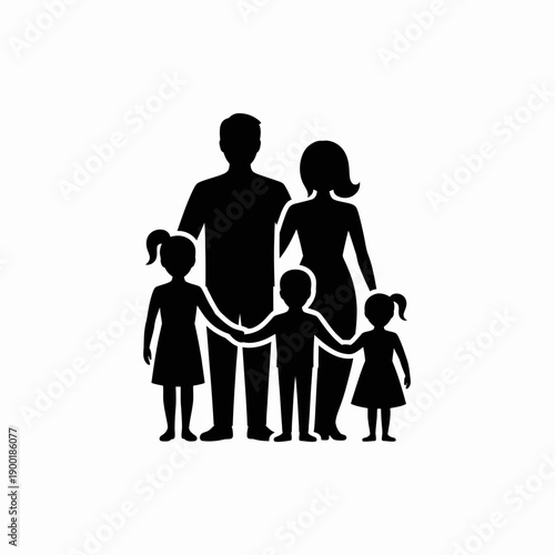A united family standing together in a heartwarming silhouette illustration isolated on white background, Vector, illustration
