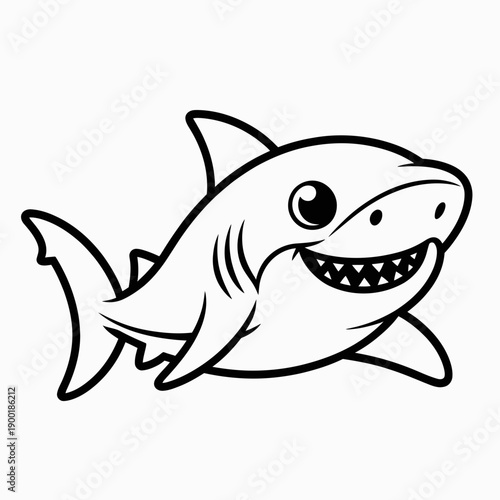 A friendly cartoon shark swimming with a big smile on its face isolated on white background, Vector, illustration