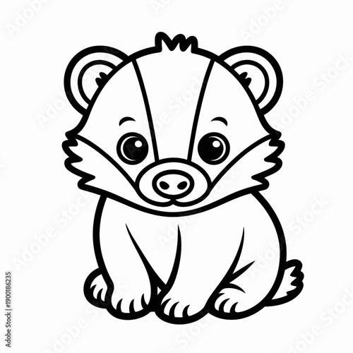 A cute and simple black and white sketch of a sitting badger isolated on white background, Vector, illustration