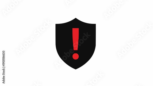 Black shield with red exclamation mark.
