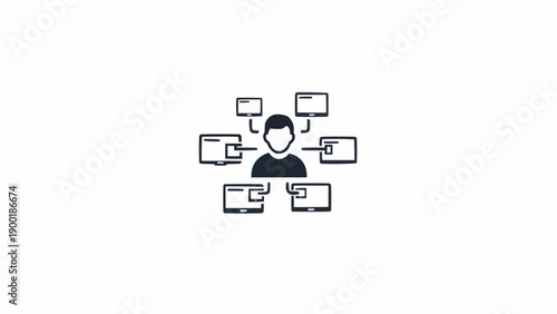 Businessman with multiple computer screens.