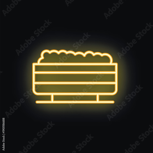 Neon sign representing a wooden bathtub full of hot water with steam for a relaxing bath