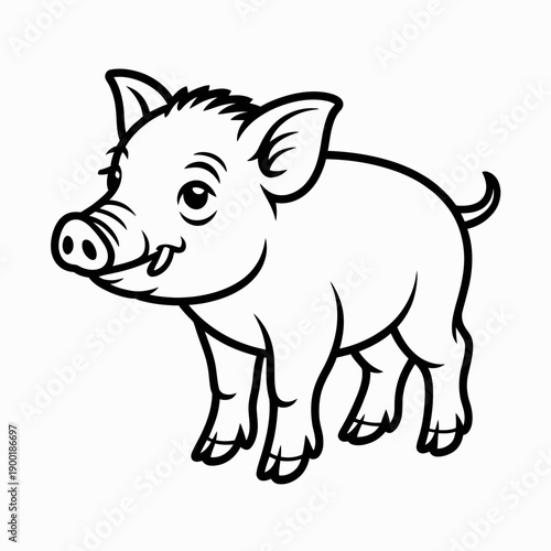 A cute and playful cartoon piglet standing on all fours isolated on white background, Vector, illustration