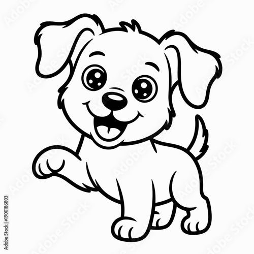 Cute cartoon dog waving with a happy expression and wagging tail isolated on white background, Vector, illustration