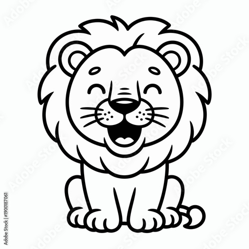 A whimsical cartoon lion sitting calmly with an open mouth and a relaxed posture. isolated on white background, Vector, illustration