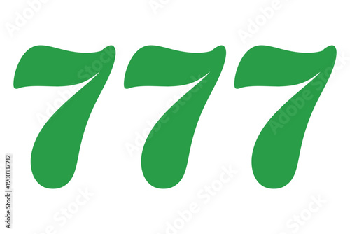 A bright green 777 number sign on a white background