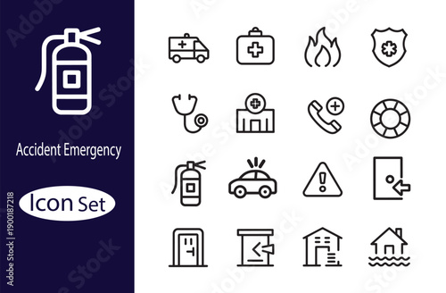 Accident Emergency Line Icon Set