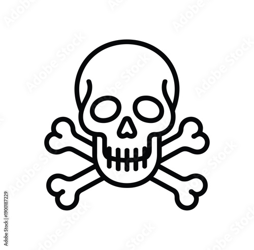 A black and white illustration of a skull and crossbones symbol