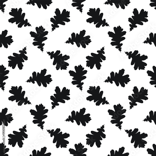 Black oak leaf pattern fabric print
