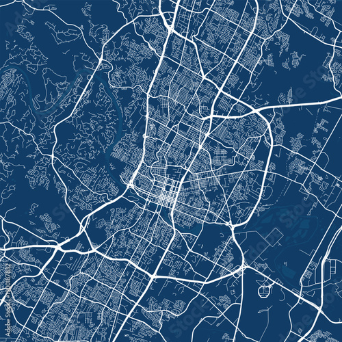 Austin City Map explore intricate urban structures with crisp refined lines in this monochrome downtown blueprint, emphasizing refined linework, with balanced composition, in a minimal monochrome.