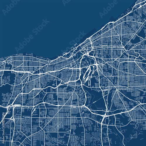 Cleveland City Map discover the sleek precision of refined linework structured urban grid in scalable vector graphics capturing a subtle monochrome aesthetic for an authentic blueprint feel.