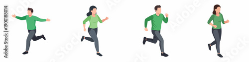 Minimalist Flat Illustration People Running, Jogging and Sprinting Forward Together