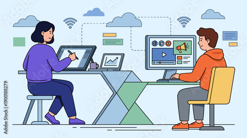 Creative Collaboration: A Digital Workspace Where Teamwork Meets Technology for Remote Graphic Design, Social Media Marketing and Cloud-Based Project Development