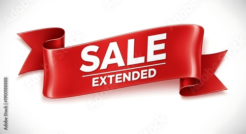 Red ribbon banner with the word SALE EXTENDED in white text, announcing an extended sale event