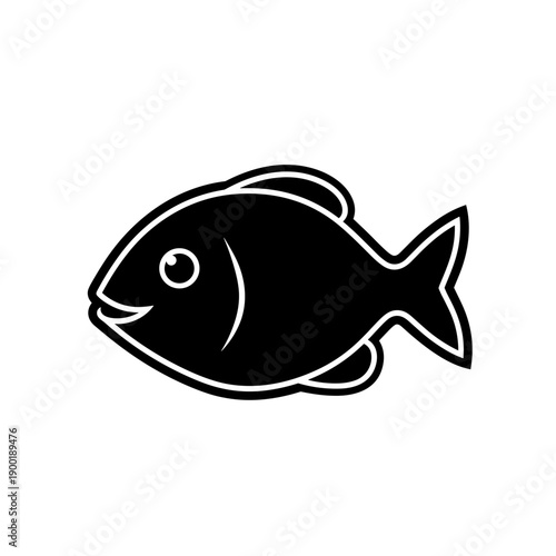 Simple fish line art icon on black background