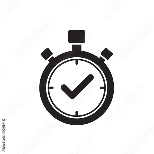 Stopwatch with checkmark silhouette vector artwork for deadline tracking productivity and task approval
