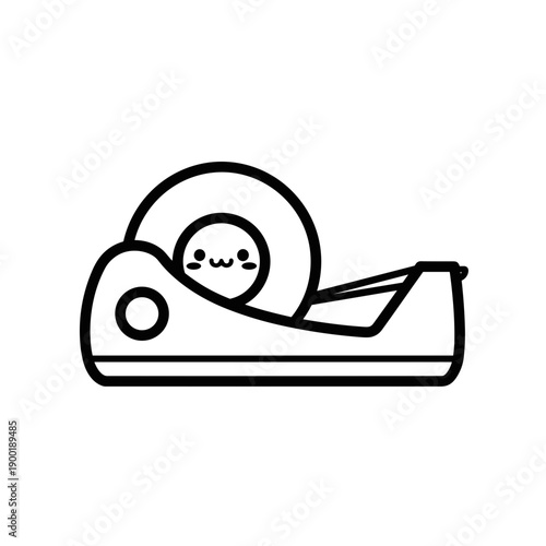 Cute cartoon tape dispenser, outline vector, transparent background