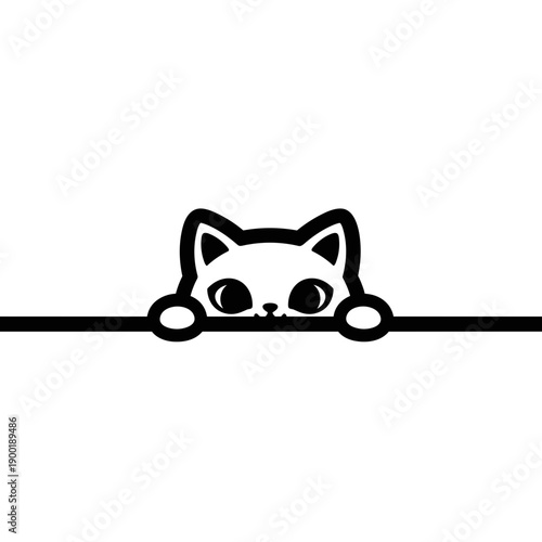 Peeking cat outline icon on transparent background