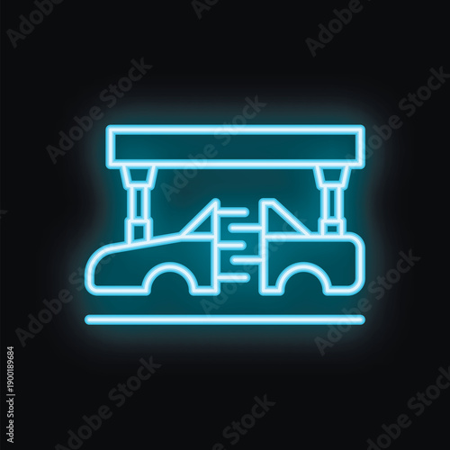 Neon glowing symbol of a car getting washed in an automatic car wash