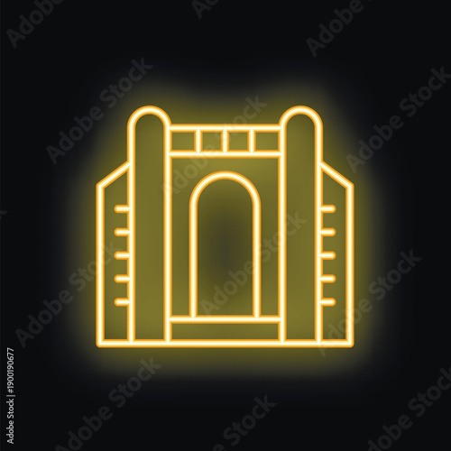 Glowing neon line icon of india gate, a war memorial located in new delhi, india