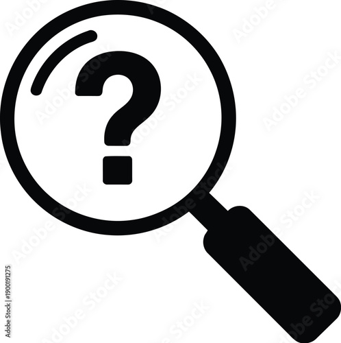A compelling graphic icon illustrating a magnifying glass inspecting a question mark, symbolizing search, inquiry, and the pursuit of answers or unknown facts