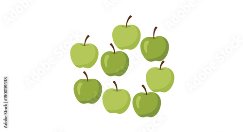 Eight crisp green apples arranged neatly in a vibrant circular pattern, radiating natural freshness and wholesome appeal