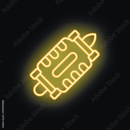 Bright yellow neon longboard skateboard glowing on dark background